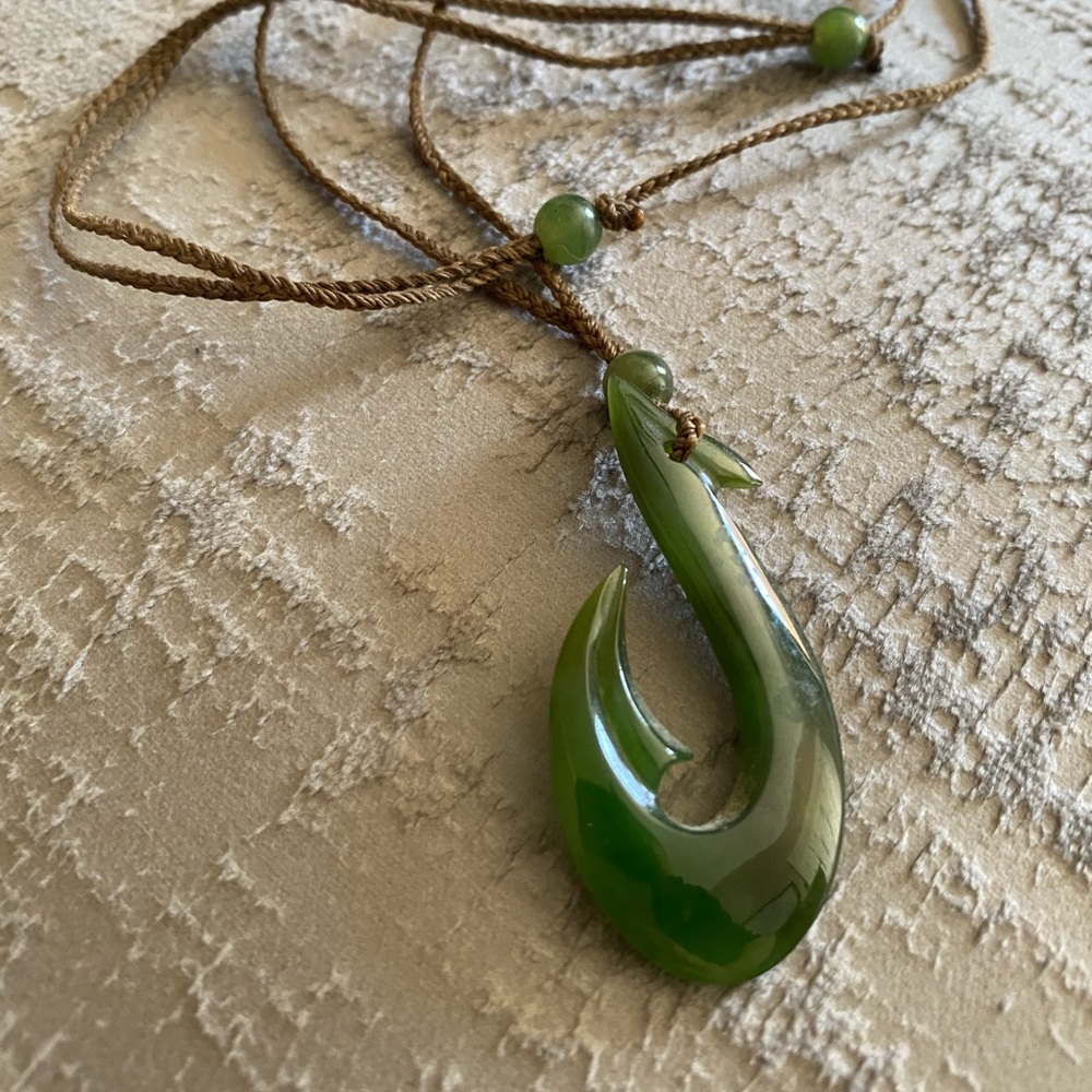 Beautiful Jade hook with jade bead pulls necklace